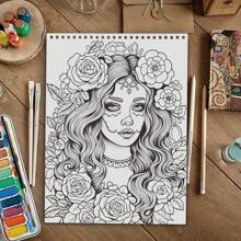 24 Pages Upgraded Thick A4 Paper Candy Skull Themed Coloring Book, Single-Sided Coloring For Stress Relief, Christmas, New Year Party Gift,Coloriage,Mess Free Coloring,Colouring Book Bundle,Back To School