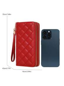 经典钱包 大容量拉链手拿包 8 个卡槽和多个隔层 优雅腕带 格纹刺绣钱包 圣诞礼物 感恩节礼物 女士复古礼物 钱包 钱包 长款钱包 腕带钱包 - 紅色 - 查看 4