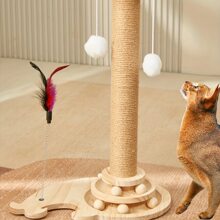 猫抓柱、宠物猫玩具、猫树、耐用的剑麻覆盖猫抓板、简易猫抓柱、猫玩具、逗猫棒、猫攀爬架和活动柱 - 摩卡棕 - 查看 1