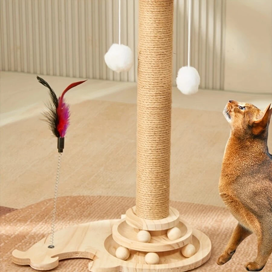 猫抓柱、宠物猫玩具、猫树、耐用的剑麻覆盖猫抓板、简易猫抓柱、猫玩具、逗猫棒、猫攀爬架和活动柱 - 摩卡棕 - 查看 1