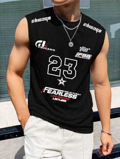 男式 23 号图案圆领休闲日常背心