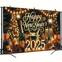 Happy New Year 2025 Polyester Backdrop Perfect For Party & Outdoor Decorations, Home & Garden Celebrations - 1pc - View 8