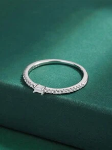 HuooNew 1 件 925 纯银立方体排列 CZ 钻石戒指，生日礼物 - 銀色 - 查看 6