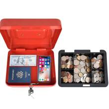MEFENY Saf Security Money Box, Medium Matte Metallic Cash Box - Red - View 4