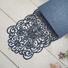 10pcs 4.92x7.28inch Navy Blue Pearl Paper Laser Cut Pocket Invitation Cards For Wedding Anniversary Party