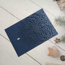 10pcs 4.92x7.28inch Navy Blue Pearl Paper Laser Cut Pocket Invitation Cards For Wedding Anniversary Party