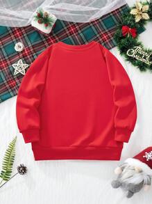 1 Stück lässiger Weihnachtsmotiv bestickter Grafik Pullover für Kleine Jungen, Langarm, modisch für Herbst/Winter