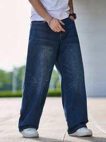 1 stuk Japanse stijl wijde pijpen losse rechte jeans, casual broek tot op de grond