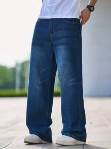 1 stuk Japanse stijl wijde pijpen losse rechte jeans, casual broek tot op de grond