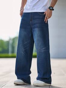 1 stuk Japanse stijl wijde pijpen losse rechte jeans, casual broek tot op de grond