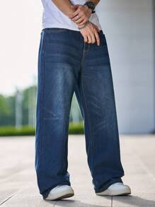 1 stuk Japanse stijl wijde pijpen losse rechte jeans, casual broek tot op de grond
