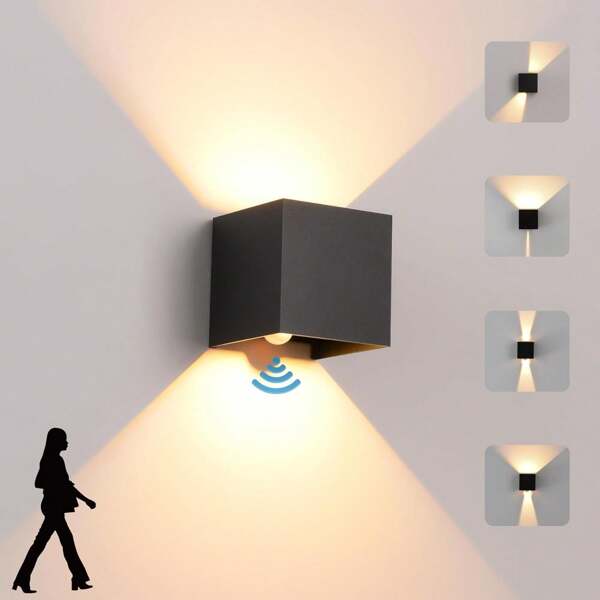 OYAJIA LED Wandleuchte Innen/Aussen mit Bewegungsmelder,10W Wandlampe,IP 65 Wasserdichte Außenwandleuchte 3000K Warmweiß Wandbeleuchtung,Modern Aussenleuchte mit Up Down Einstellbar Abstrahlwinkel,schwarz