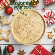 [Customized] 1pc Christmas Eve Santa Claus & Reindeer Themed Bamboo Tray Set - Snowflake Pattern Bamboo Round Serving Platter, Cookie Biscuit, Milk & Carrot Plate, Laser Engraved Cheese Tray, Holiday Party Tableware, Christmas Gift - Multicolor - View 5