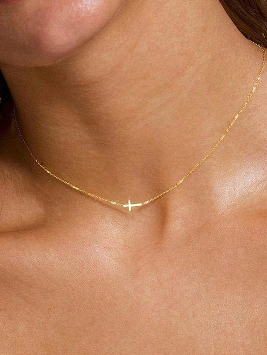 1 pieza Collar elegante de oro con colgante de cruz, adecuado para el uso diario de las mujeres - Dorado - Ver 1
