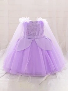 Baby Girls Green Mesh Luxurious Princess Party Dress - Purple - View 5