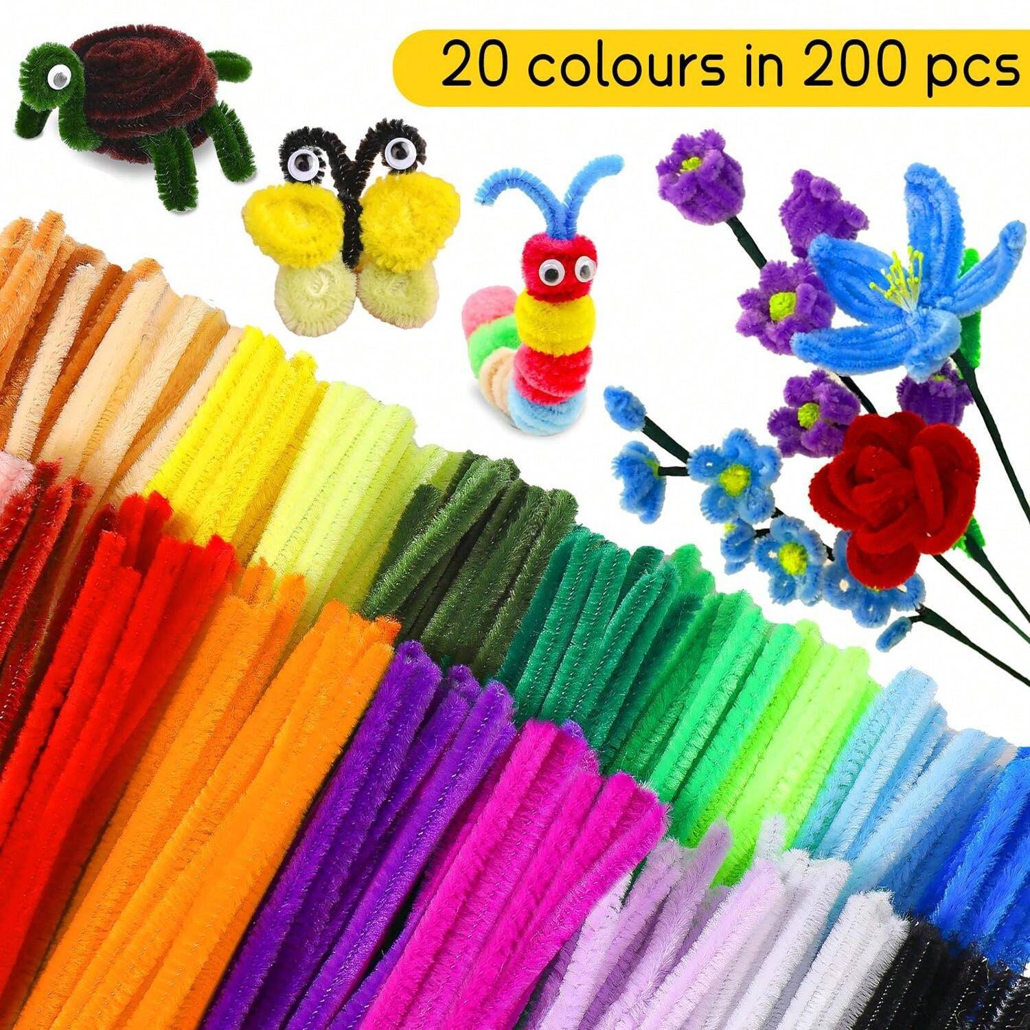 200 Pcs Multi-Color Pipe Cleaners For Crafts And 100 Pcs Self-Adhesive ...
