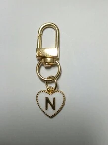 Breloc cu pandantiv inimă cu litere, pandantiv pentru geantă cu litere inițiale A-Z, breloc din aliaj cu farmec de modă, cu carabină, suport pentru chei inițiale personalizate pentru rucsac, portofel, husă pentru căști, pentru prieteni, familie și cupluri, cadou ideal