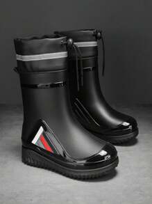 新品上市时尚中筒厚底防水防滑抽绳男式雨靴 - 黑色 - 查看 3