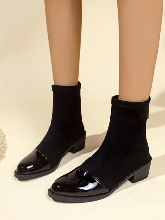 新款厚跟拉链中筒靴，女士休闲百搭冬季鞋履