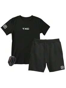 Men's T-Shirt And Shorts Kit Cotton Various Colors + Free Watch - 白色 - 查看 1