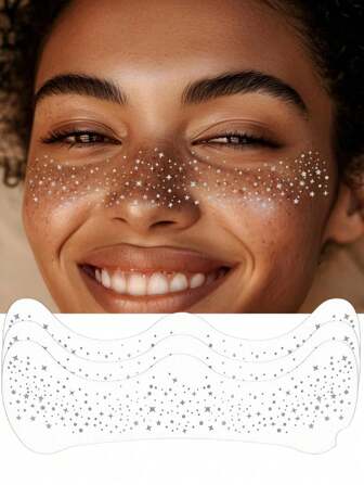 3pcs Shiny Silver Freckle Temporary Tattoo Stickers, Star Shaped Freckle Designs, Face Tattoos, Suitable For Women & Girls, Can Be Used For Christmas Party Holiday Eye Makeup