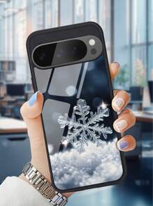 1pc Snowflake Pattern Tempered Glass Phone Case, Compatible With Apple Compatible With IPhone 16 Series & Models,International Version, Not The Domestic Version, - Multicolor - View 5