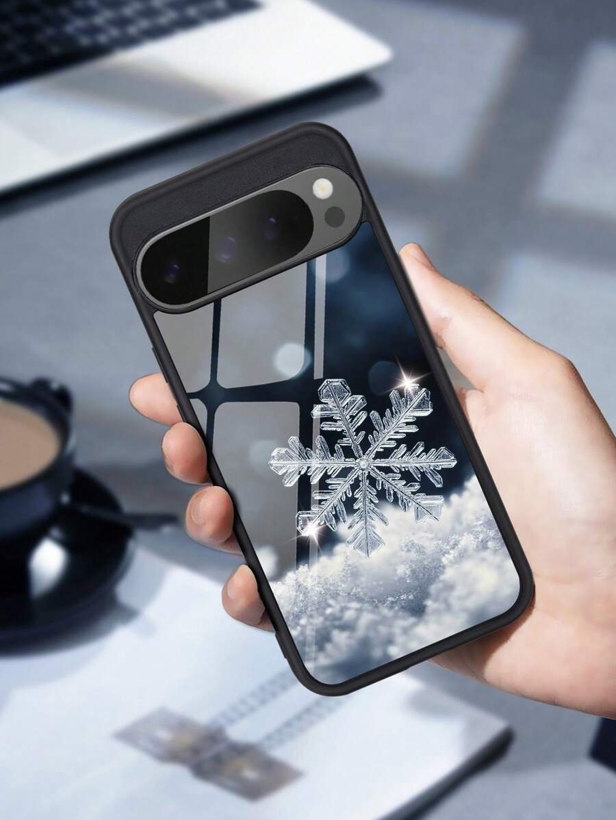 1pc Snowflake Pattern Tempered Glass Phone Case, Compatible With Apple Compatible With IPhone 16 Series & Models,International Version, Not The Domestic Version, - Multicolor - View 1