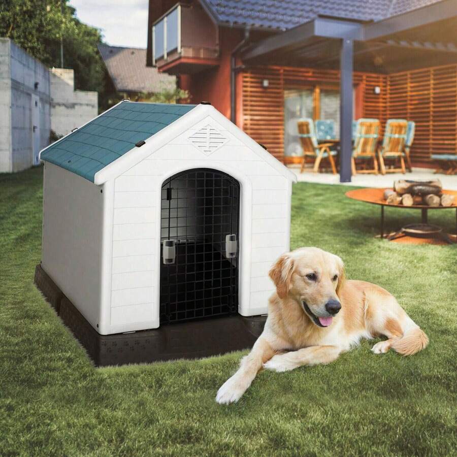 LUCKYERMORE LUCKYERMORE Large Plastic Dog House With Door Waterproof