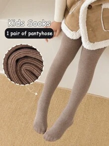 1 pieza Medias cálidas para niñas, Leggings gruesos de unicolor, Pantalones clásicos casuales versátiles suaves y cómodos, Adecuados para uso diario en otoño/invierno o como regalo de vacaciones