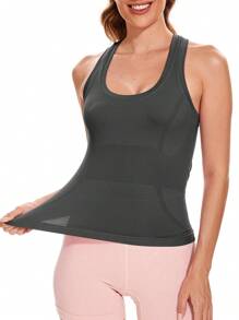 Workout Tank Tops For Women Sleeveless Gym Tops Seamless Racerback Athletic Yoga Shirts - 深灰色 - 查看 2