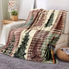 舒适法兰绒圣诞主题毛毯 - 简约设计，圣诞树和雪花采用暖色调，红、绿、白主配色方案数码印刷图案 - 适合客厅、卧室、沙发和露营 - 送给朋友、家人和同学的理想礼物 - 彩色 - 查看 8