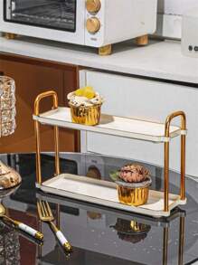 1pc 2-Tier Plastic Dessert Stand, Suitable For Kitchen, Dining Room, Living Room, Fits Teaware, Tableware, Candy, Cookies, Bread, Wedding, Party, Gift, Birthday, Christmas - Milk Platinum Tray Double Layer - View 4