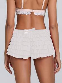 Women Y2k Ruffle Shorts With Bow Party Mini Shorts Skirt Low Rise Layered Micro Shorts Pettipants Pj Bottoms - 白色 - 查看 8