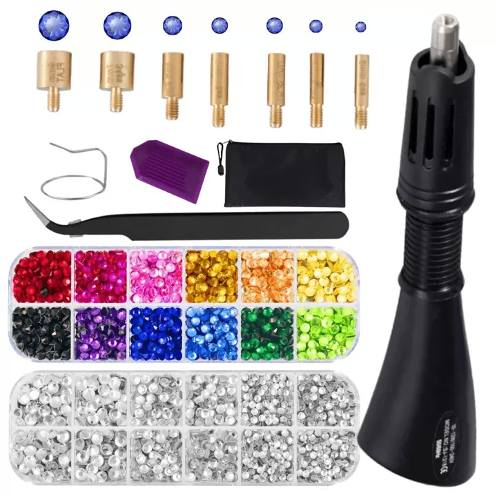 Quick Crystals Pro Rhinestone Applicator Kit - 4400 Stones & 7 Tips For Bedazzling Clothes & Accessories
