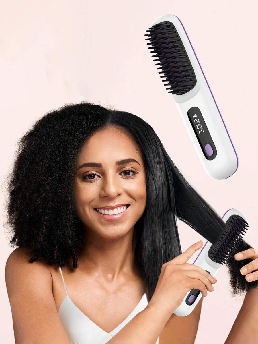 Portable Cordless Straight Hair Comb,Portable Negative Ion Straightening Brush,Long Battery Hot Comb Hair Straightener,Lightweight & Mini Carry,Settings Anti-Scald