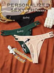 1件定制奢华性感薄缎带蕾丝镂空低腰丁字裤，女士，圣诞节