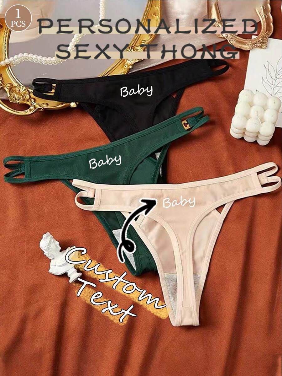 1件定制奢华性感薄缎带蕾丝镂空低腰丁字裤，女士，圣诞节