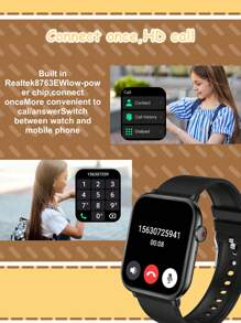 热门 1 件装青少年硅胶表带智能手表，1.96 英寸 TFT 高清触摸屏，体温、天气预报、蓝牙、运动追踪、呼叫提醒、闹钟、日期显示、音乐播放器，兼容 Android 和 IOS，适合送礼、学校、运动、聚会 - 彩色 - 查看 3