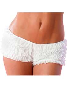 Women Y2k Ruffle Shorts With Bow Party Mini Shorts Skirt Low Rise Layered Micro Shorts Pettipants Pj Bottoms - 白色 - 查看 1