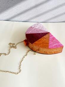 New Minimalist Semi-Circle Patchwork Metal Chain Shoulder Bag, Stylish Women Dress Party Acrylic Clutch Evening Bag, Elegant Bridal Makeup Handbag Small Square Purse - Burnt Orange - View 10