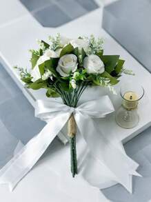 1 Cô dâu Phù dâu Bó hoa hồng giả đơn giản và thanh lịch Tiệc cưới Phòng khách Trang trí ảnh Hoa - trắng - Xem 2