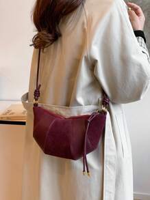 High-End Horn Style Elegant Small Bag, Red Angora Suede Crossbody Bag, New Versatile Shoulder Underarm Fashion Dumpling Bag, Newest Fashionable Suede Bag For Women