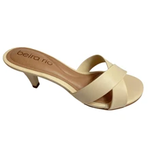Women's Casual Beira Rio Slide Sandals With Clog Heel And Cross Straps - 奶油 - 查看 3