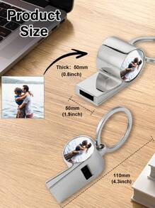 LICVIC 1pc Personalized Stainless Steel Photo Whistle, Custom Survival Whistle Keychain, Outdoor Sports Training Anniversary Gift For Male Groomsmen