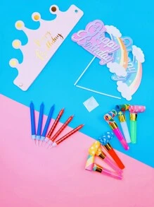 1 套生日快乐帽子、蛋糕装饰、生日蜡烛彩色蜡烛套装，适合生日、新年派对庆祝 - 彩色 - 查看 20