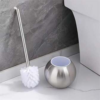 Set di spazzola e portaspazzola per WC a forma di sfera, in acciaio inox spazzolato, adatto per la pulizia del bagno e del WC, spazzola rimovibile, arredamento moderno per il bagno, adatto per l'estate