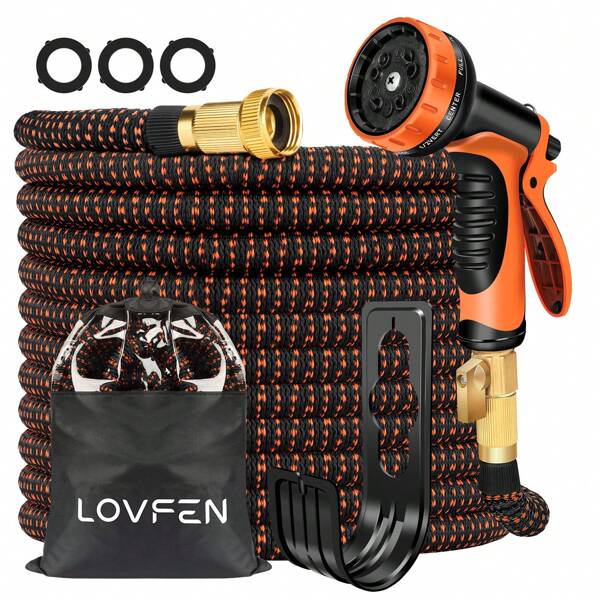 150FT Flexible Expandable Garden Hose - Kink-Free, Lightweight, Retractable Latex Core, 10 Pattern Spray Nozzle, 3/4 Solid Brass Connectors, Easy To Store And Maneuver