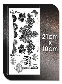 1 件临时纹身，蕾丝蝴蝶设计，黑色钥匙字母创意，防水防汗肩部/大腿性感一次性假纹身，曼陀罗花身体艺术纸纹身，腿部/臂带纹身，男女通用，可遮盖疤痕，适用于腿部、背部、胸部、腰部、脚踝、手臂、锁骨 - 黑色 - 查看 7