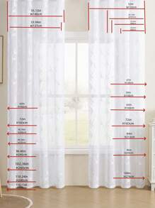 2pcs White Embroidered Sheer Curtains - Floral Pattern, Elegant Embroidery Design For Living Room And Bedroom Decor, With Grommet Rings