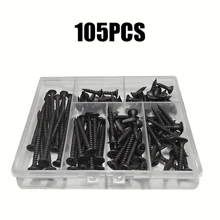 Set de 105/230 piezas de tornillos autoperforantes, conjunto de tornillos de acero al carbono negro, tornillos planos de cabeza cruzada, tornillos galvanizados para madera para carpintería, tamaños de M3.5*16-50mm